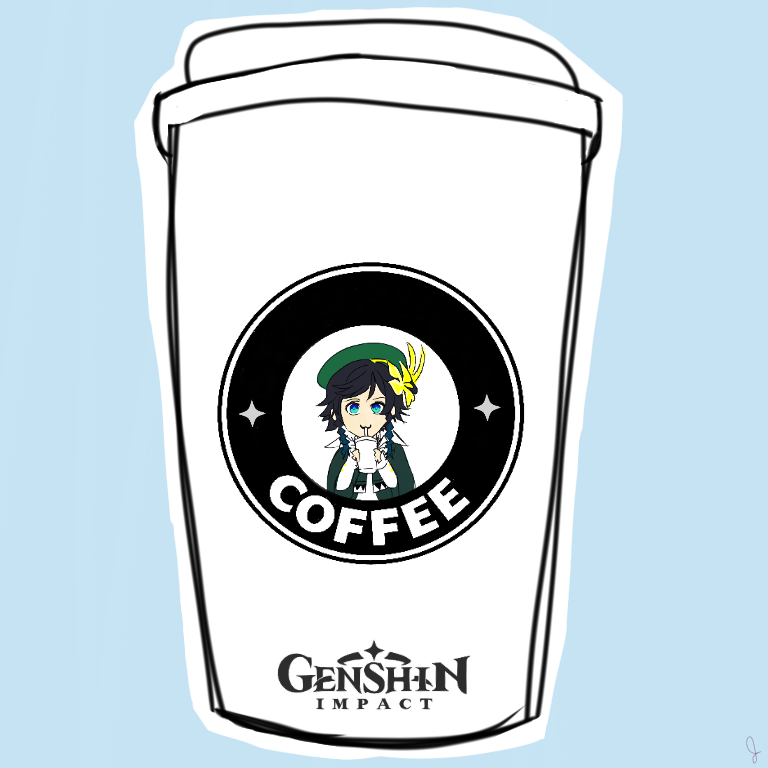 Venti on a venti cup drinking a venti coffee Genshin Impact