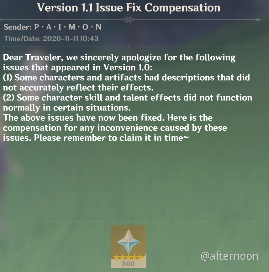 [1.1 Patch] Claim 600 Primogems from your mailbox Genshin Impact HoYoLAB