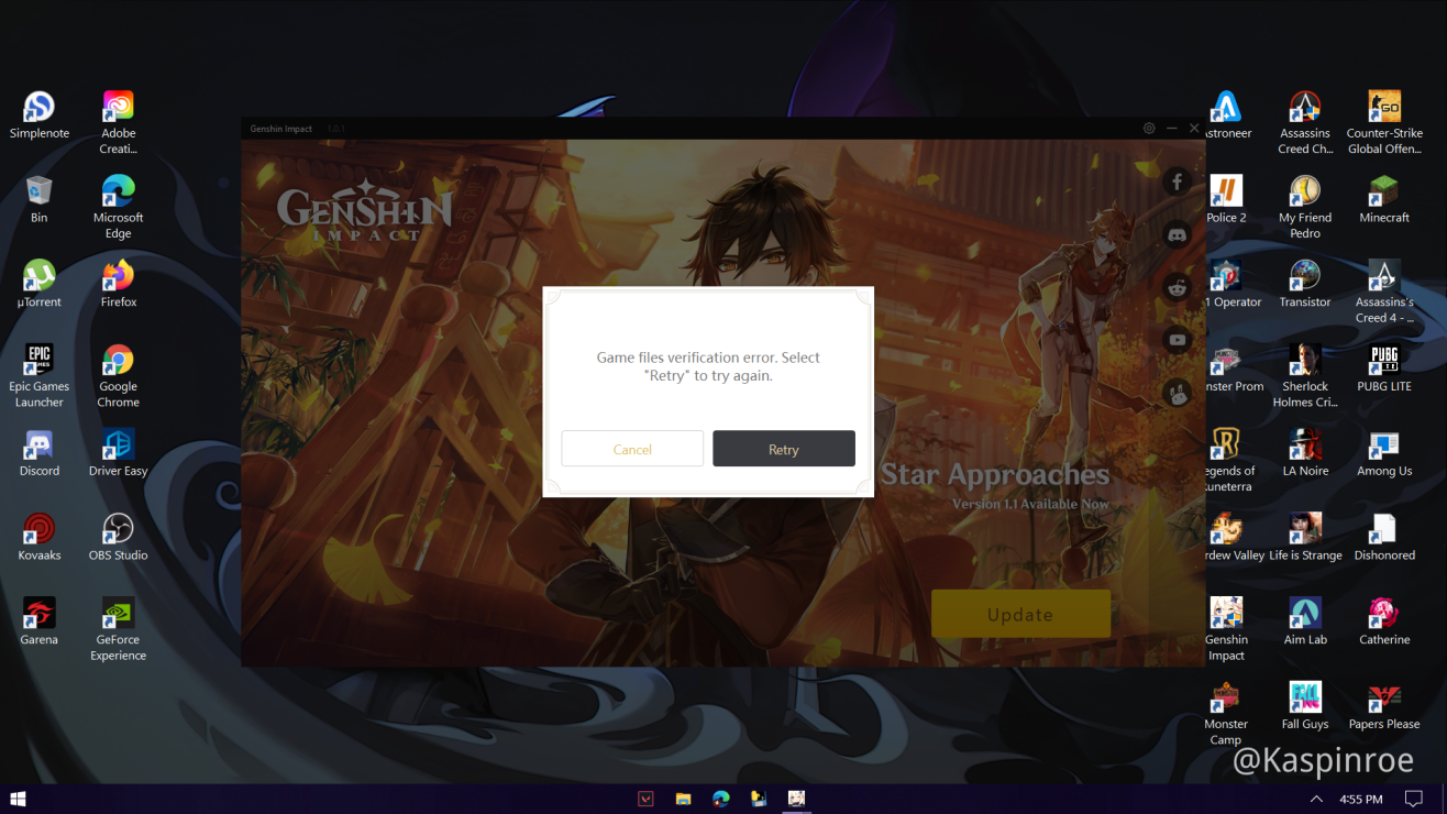 GAME FILE VERIFICATION ERROR AFTER UPDATING TO 1.1 Genshin Impact