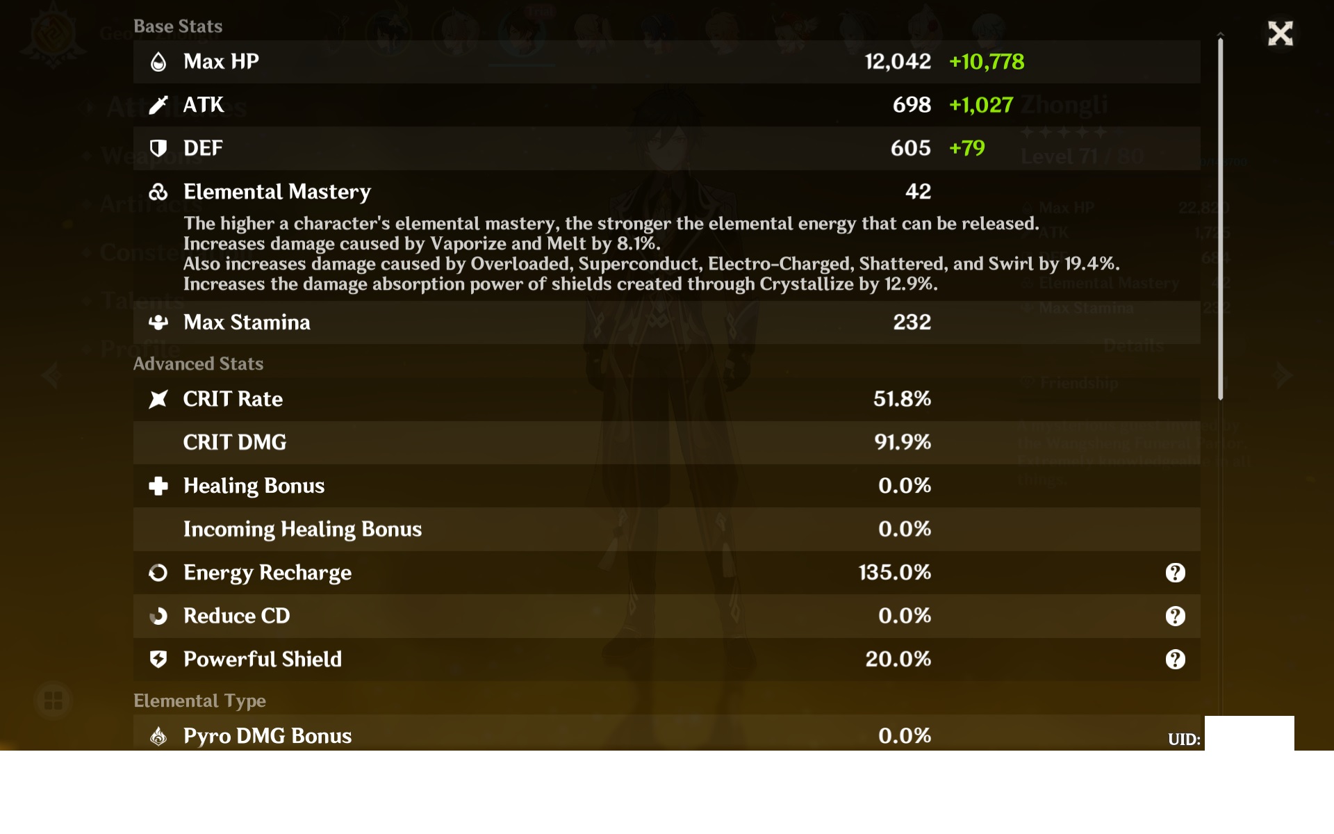 This is the Trial Build and stats of Zhongli. Genshin Impact HoYoLAB