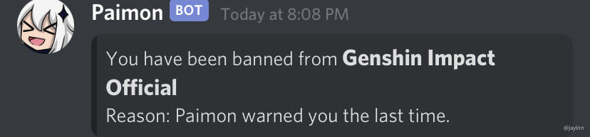 Banned From The Official Discord Genshin Impact Official Community