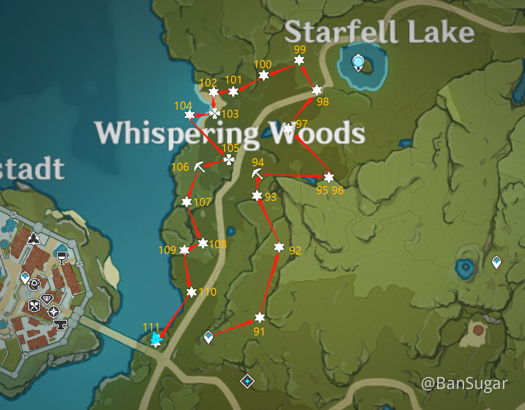 [Guide] Mondstadt Efficient Chests Route Whispering Woods (91111