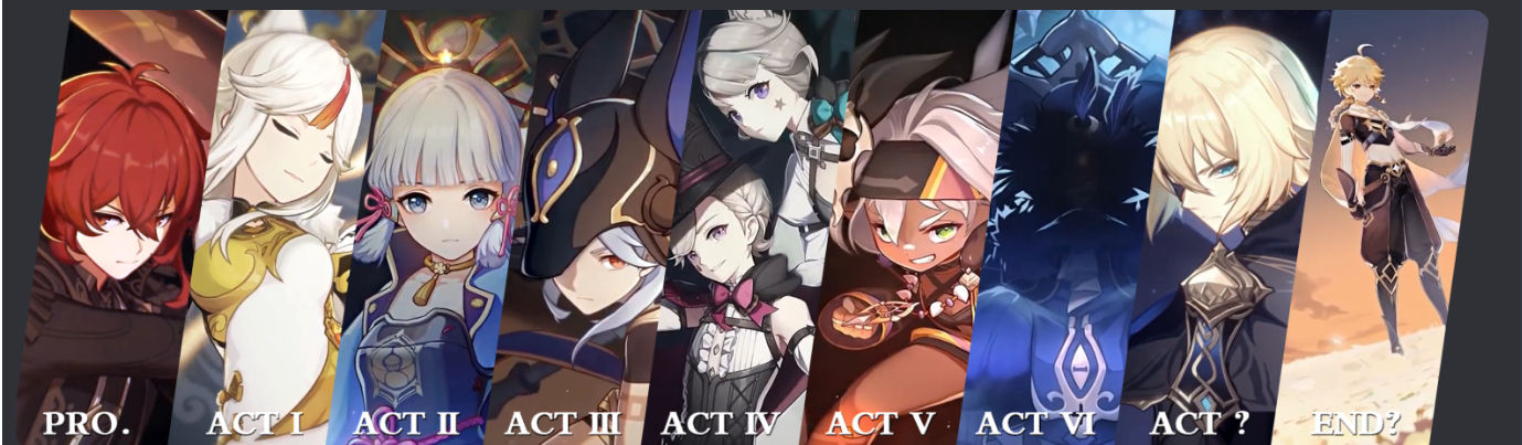 Spoiler Banner Art Of Featured Characters In Every Chapter Act In Genshin S Main Story Genshin Impact Official Community