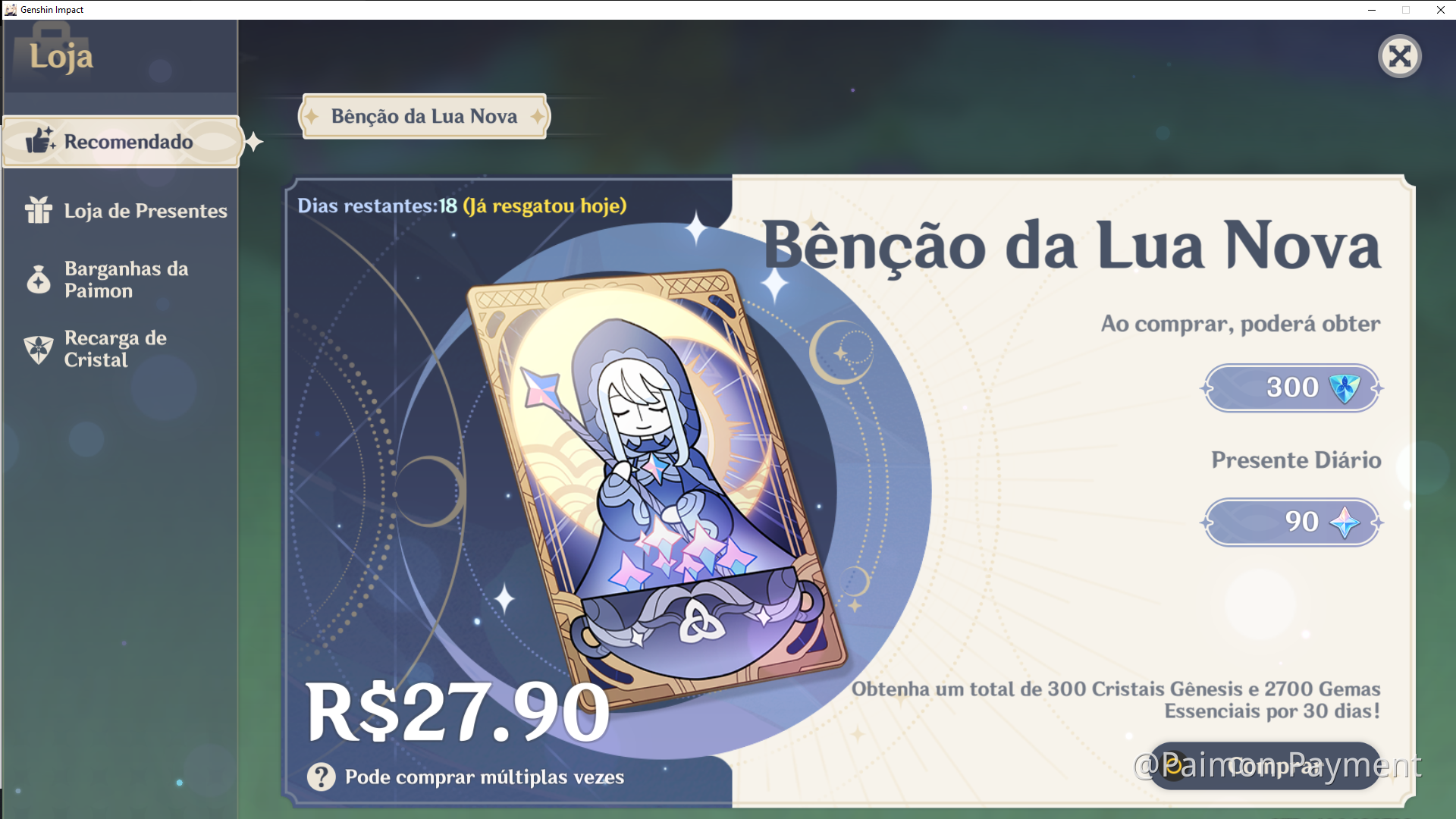 Ganhe uma bencao da lua nova de graca! Genshin Impact