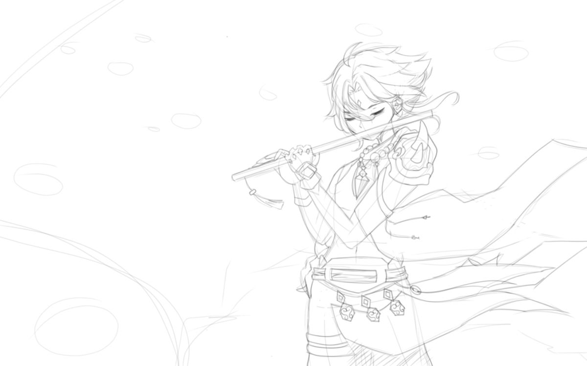 Line art Xiao flute Genshin Impact HoYoLAB