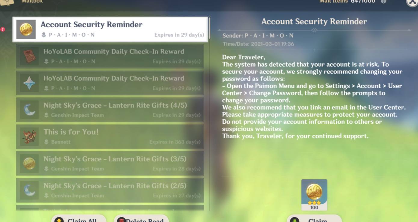 Anyone Else Got A Security Risk Message From Mihoyo In Game Player Community