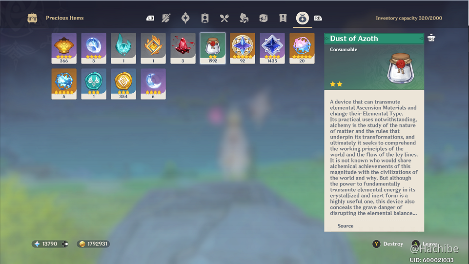 Capped Dust of Azoth Genshin Impact HoYoLAB