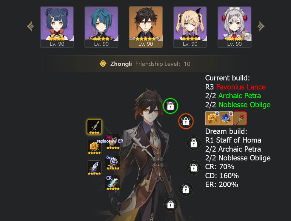 My Character S Current Build And My Dream Build For Each Of Them Genshin Impact Official Community