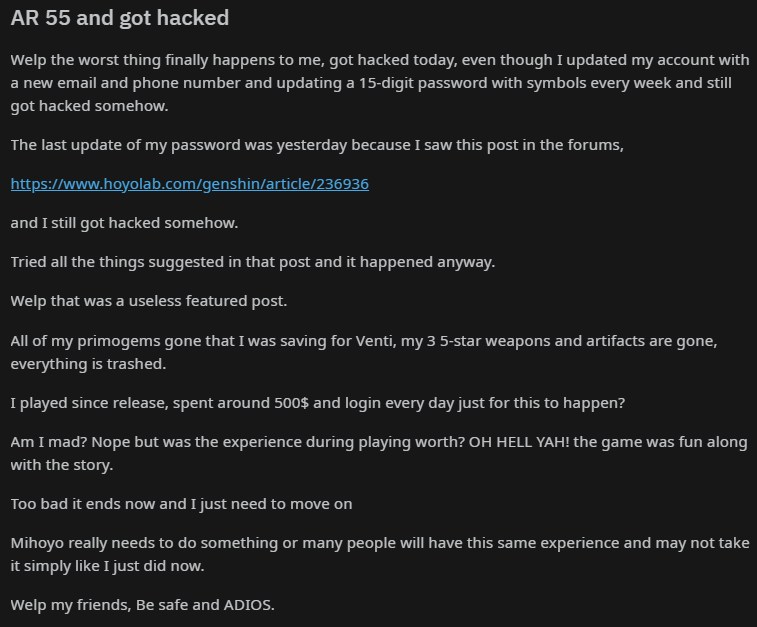 Another Ar 55 Got Hacked Mihoyo Player Community