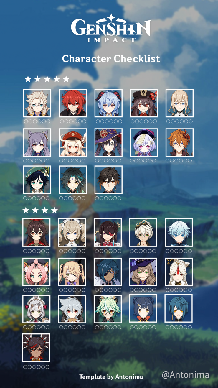 Character Checklist Genshin Impact Official Community