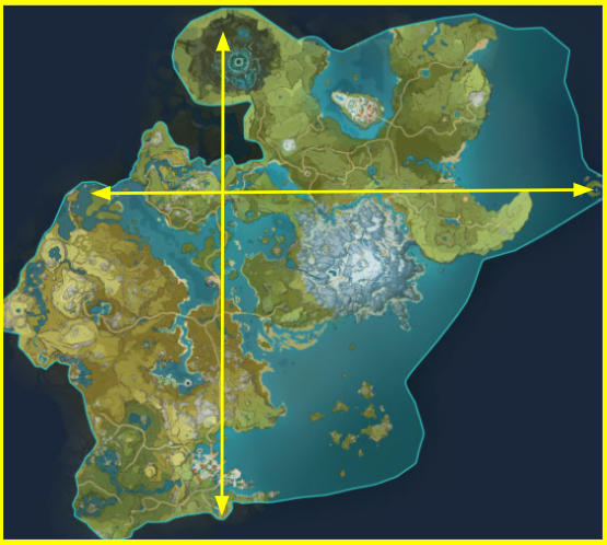 Playable Map SizeComparison between Genshin Impact (ver 3.6) and