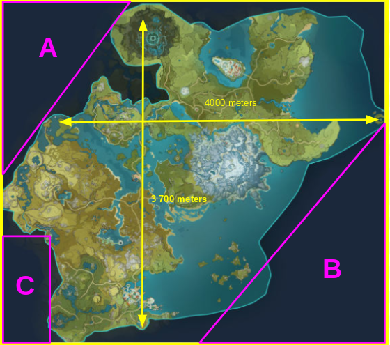 Playable Map SizeComparison between Genshin Impact (ver 3.6) and