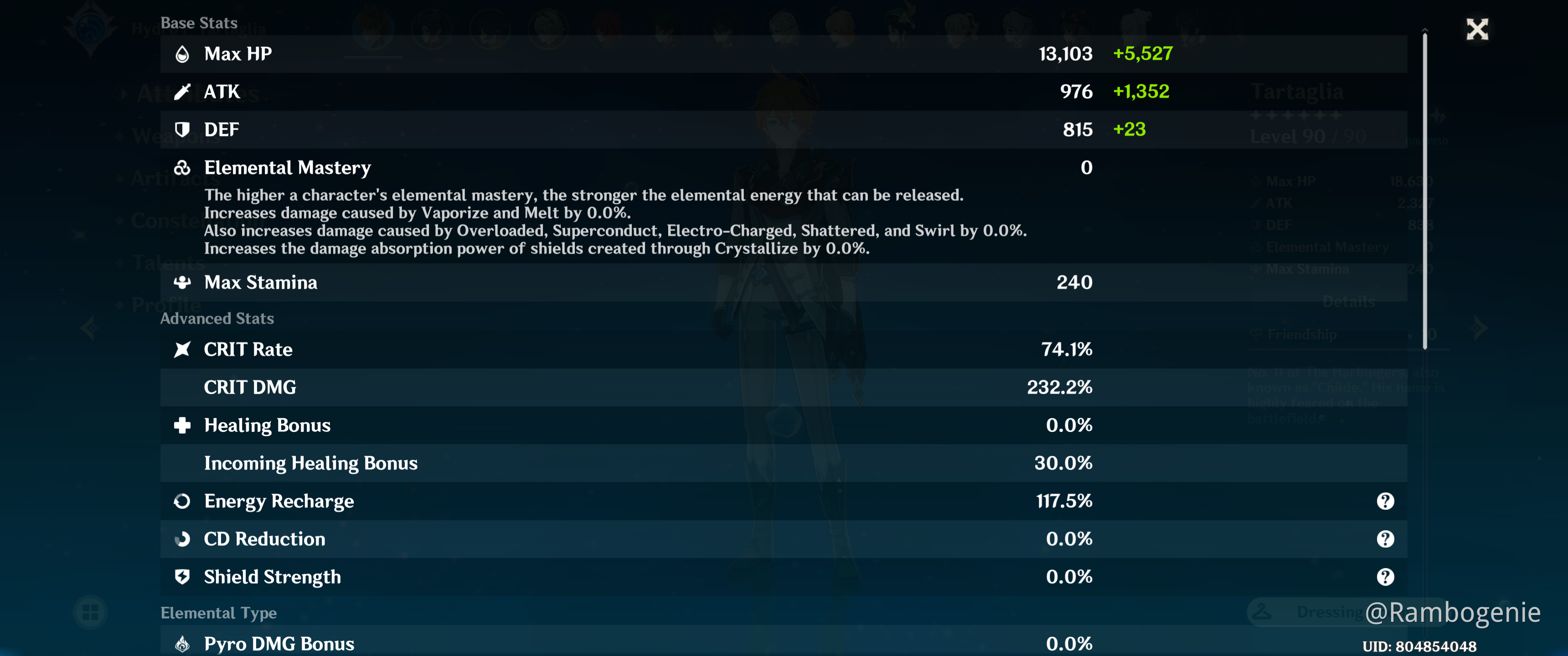 My Tartaglia's final stat, videos link inside Genshin Impact | HoYoLAB