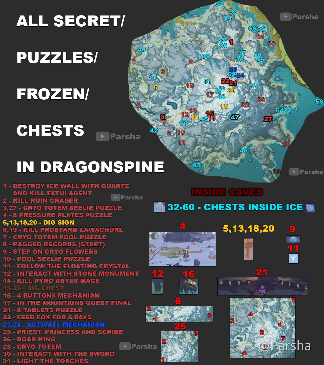 All secret/ puzzles/ frozen chests in Dragonspine GUIDE Genshin Impact